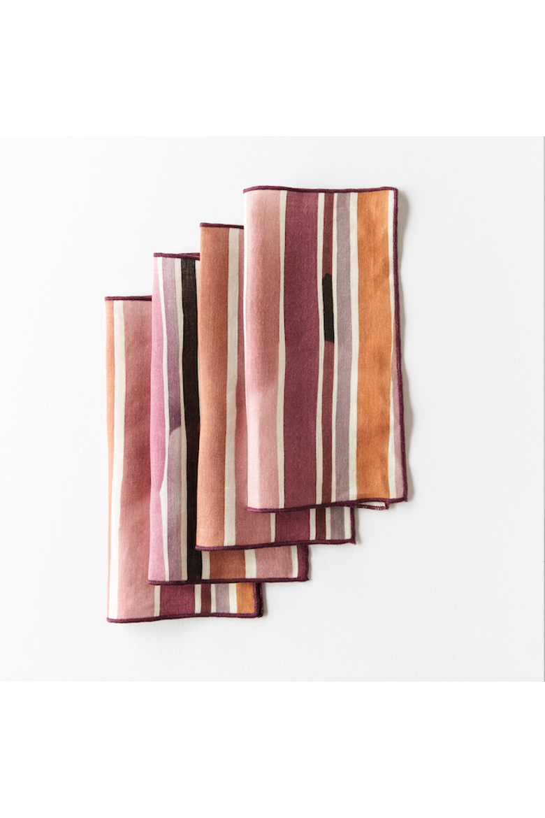 Lisbon Stripe Cocktail Napkin Set, Alternate, color, Pink & Brown