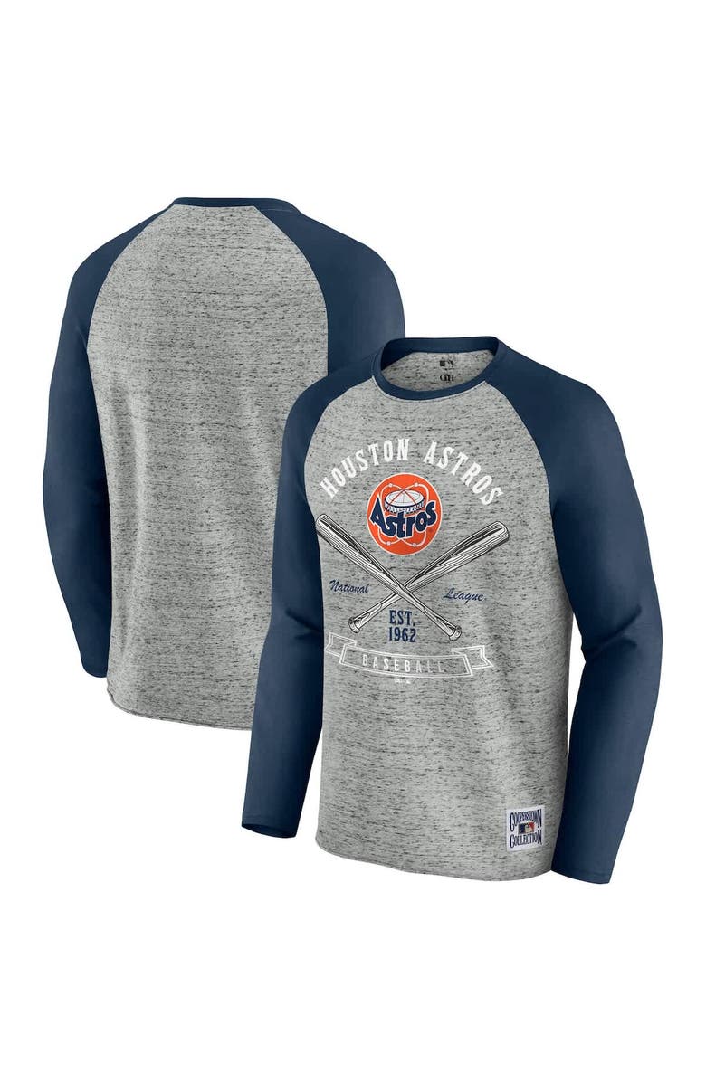 Darius Rucker Collection by Fanatics Men's Darius Rucker Collection by Fanatics Heather Gray Houston Astros Raw Edge Raglan Long Sleeve Baseball T-Shirt, Main, color, Heather Gray