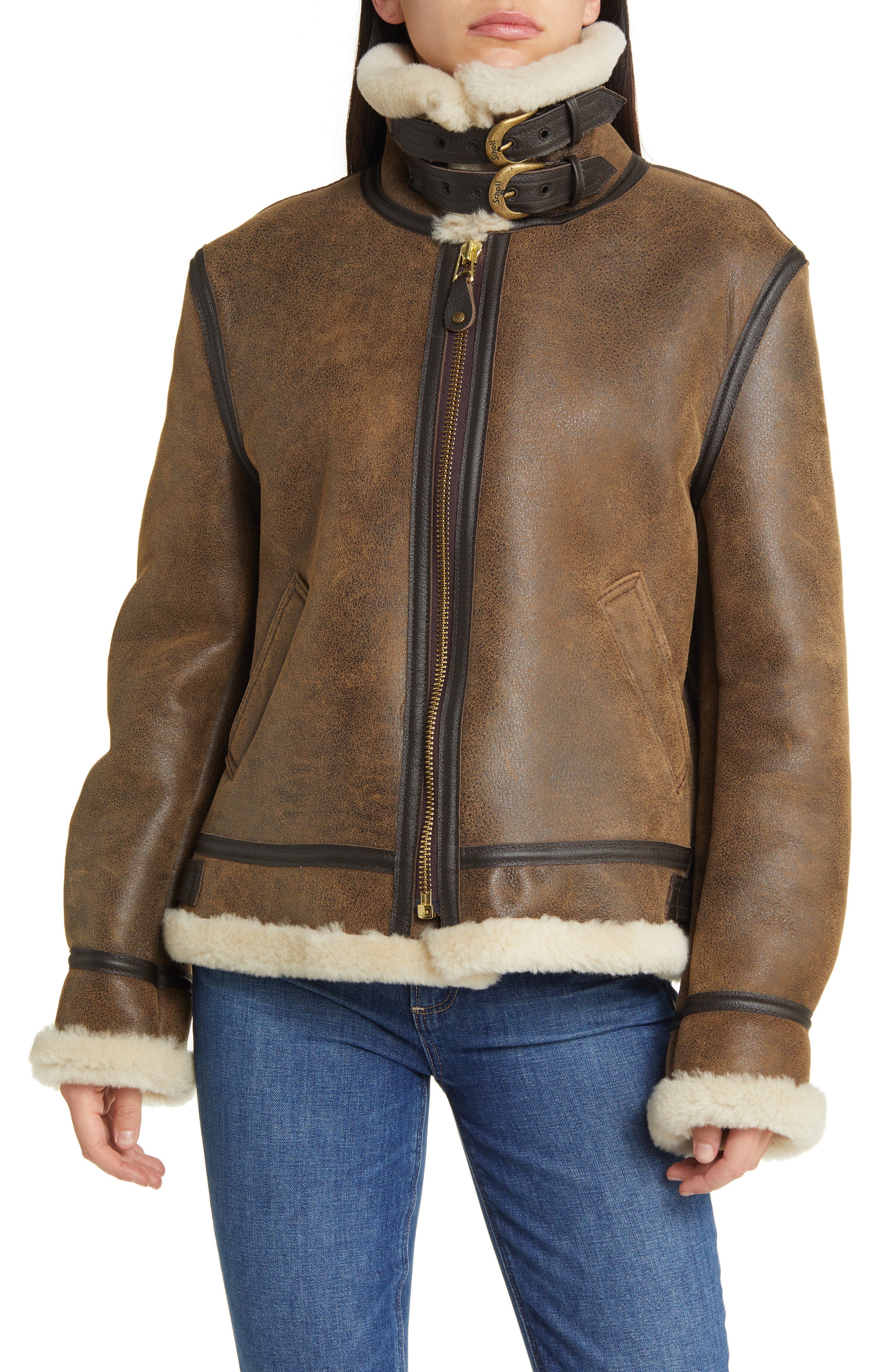 Genuine Shearling & Leather Bomber Jacket