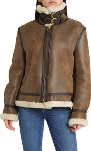 Schott NYC Genuine Shearling & Leather Bomber Jacket