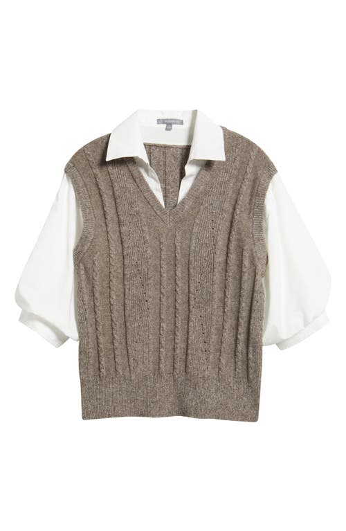 Wit & Wisdom Mixed Media Elbow Sleeve Shirt & Sweater Vest In Gray