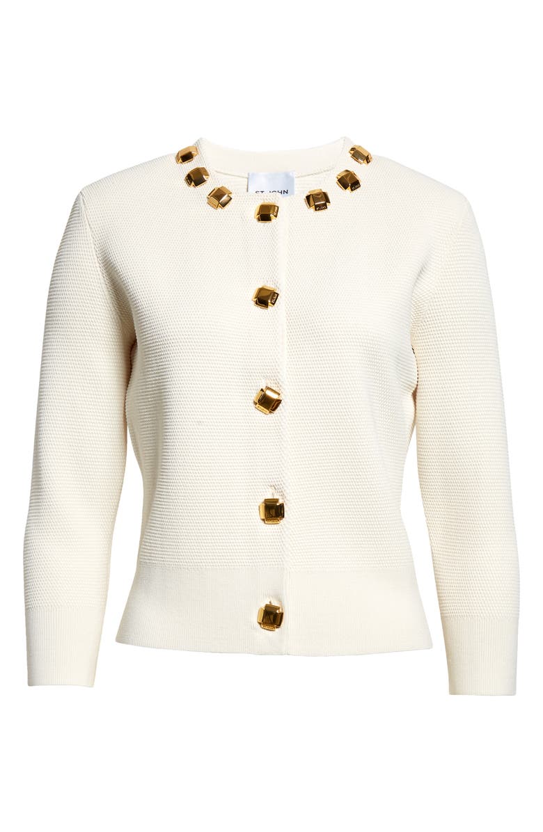 St. John Collection Stud Detail Piqué Cardigan, Alternate, color, 