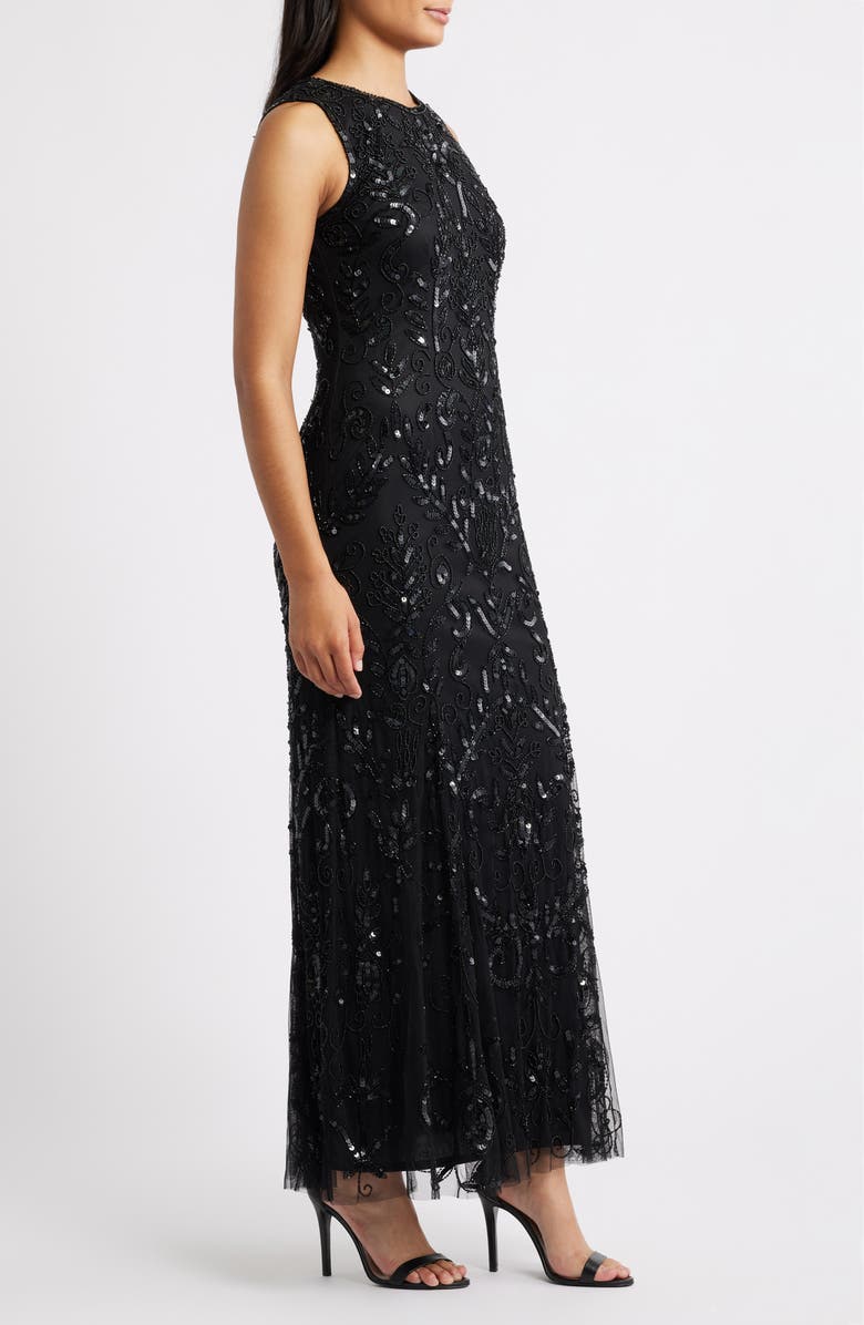 Pisarro Nights Beaded Sleeveless Gown, Alternate, color, Black