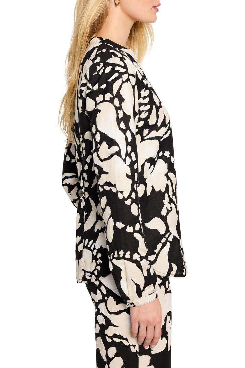 Evening Petal Linen Blend Top, Alternate, color, BLACK MULTI