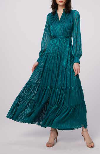 Downing Zebra Stripe Jacquard Long Sleeve Chiffon Maxi Dress