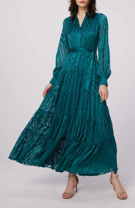 Downing Zebra Stripe Jacquard Long Sleeve Chiffon Maxi Dress