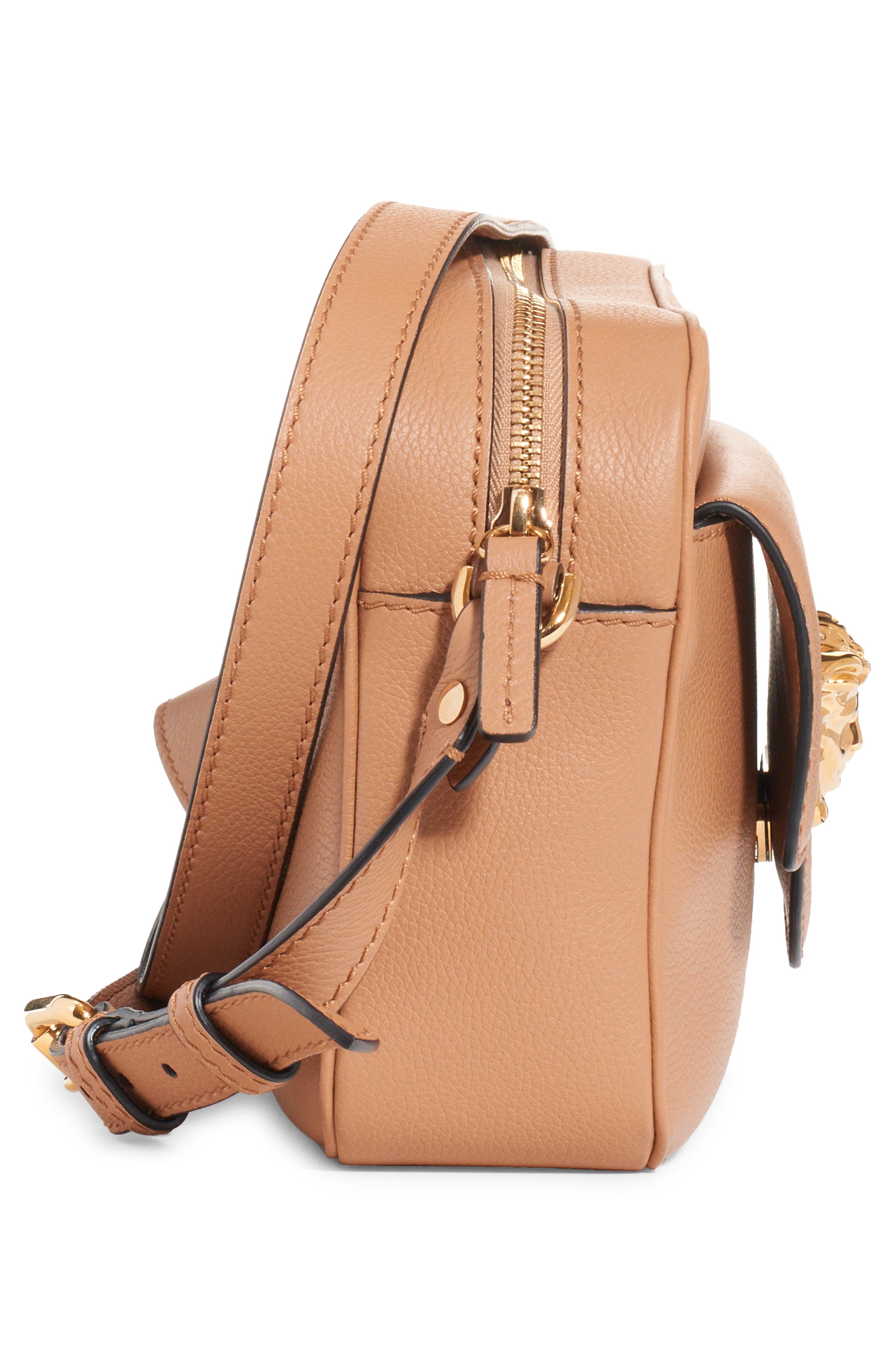 Medusa Leather Crossbody Camera Bag, Alternate, color, CARAMEL VERSACE GOLD