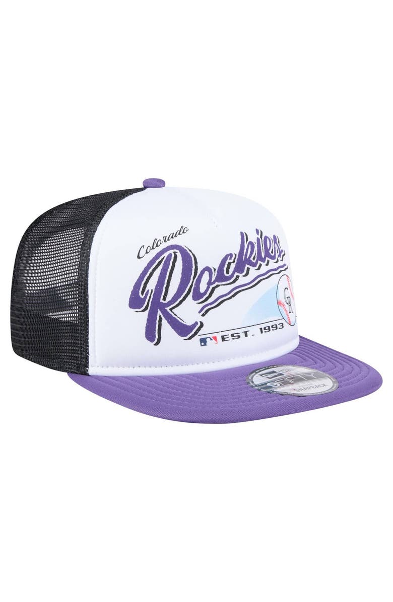 New Era Men's New Era White/Purple Colorado Rockies Retro Script Trucker 9FIFTY Snapback Hat, Alternate, color, 