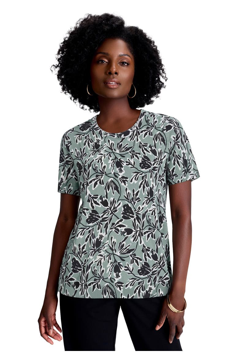 Fine Gauge Crewneck Knit Shell, Main, color, GREY SPRUCE BOTANICAL