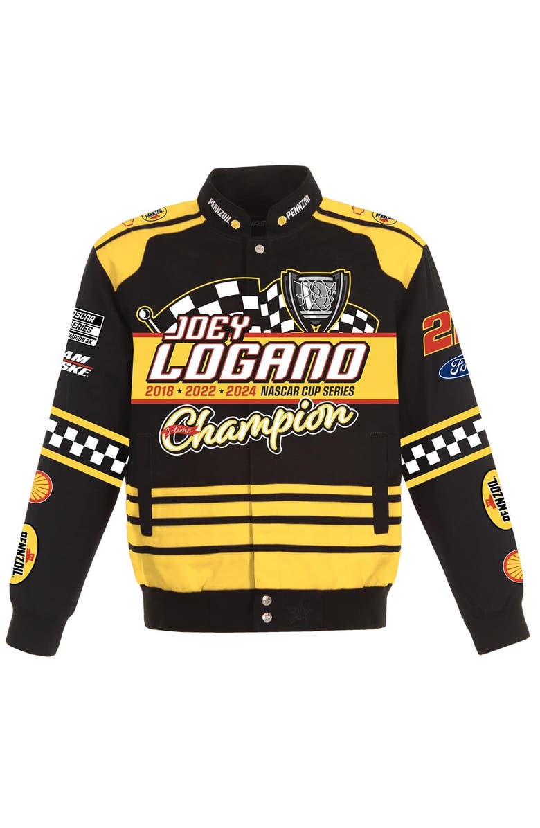 JH DESIGN Men's JH Design Black Joey Logano 2024 NASCAR Cup Series Champion Twill Full-Button Jacket, Alternate, color, 