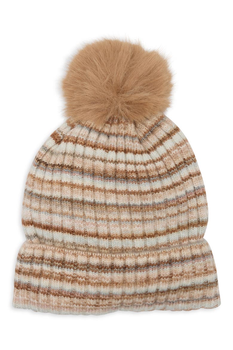 Striped Pom Beanie, Main, color, NEUTRAL