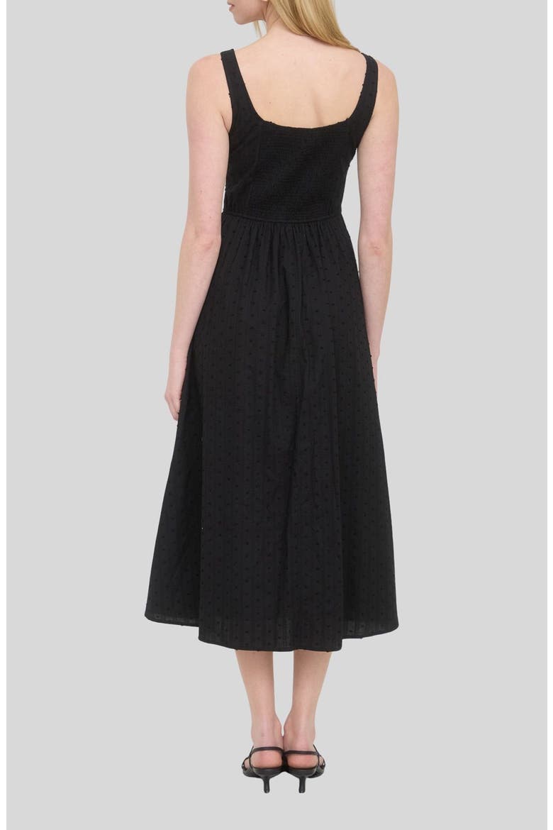 Swiss Dot Corset Midi Dress, Alternate, color, BLACK