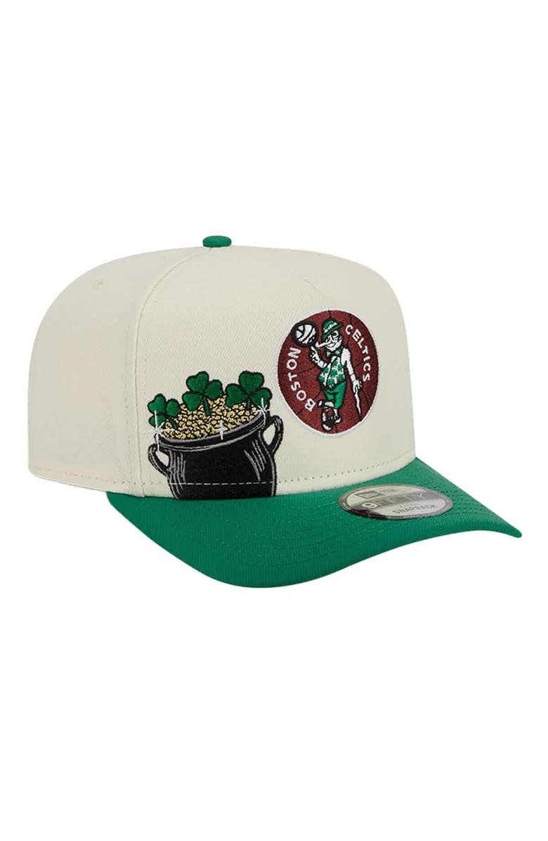 New Era Men's New Era  Cream Boston Celtics Illustrated Mascot 2-Toned Pre-Curved A-Frame 9FIFTY Adjustable Hat, Main, color, Cream