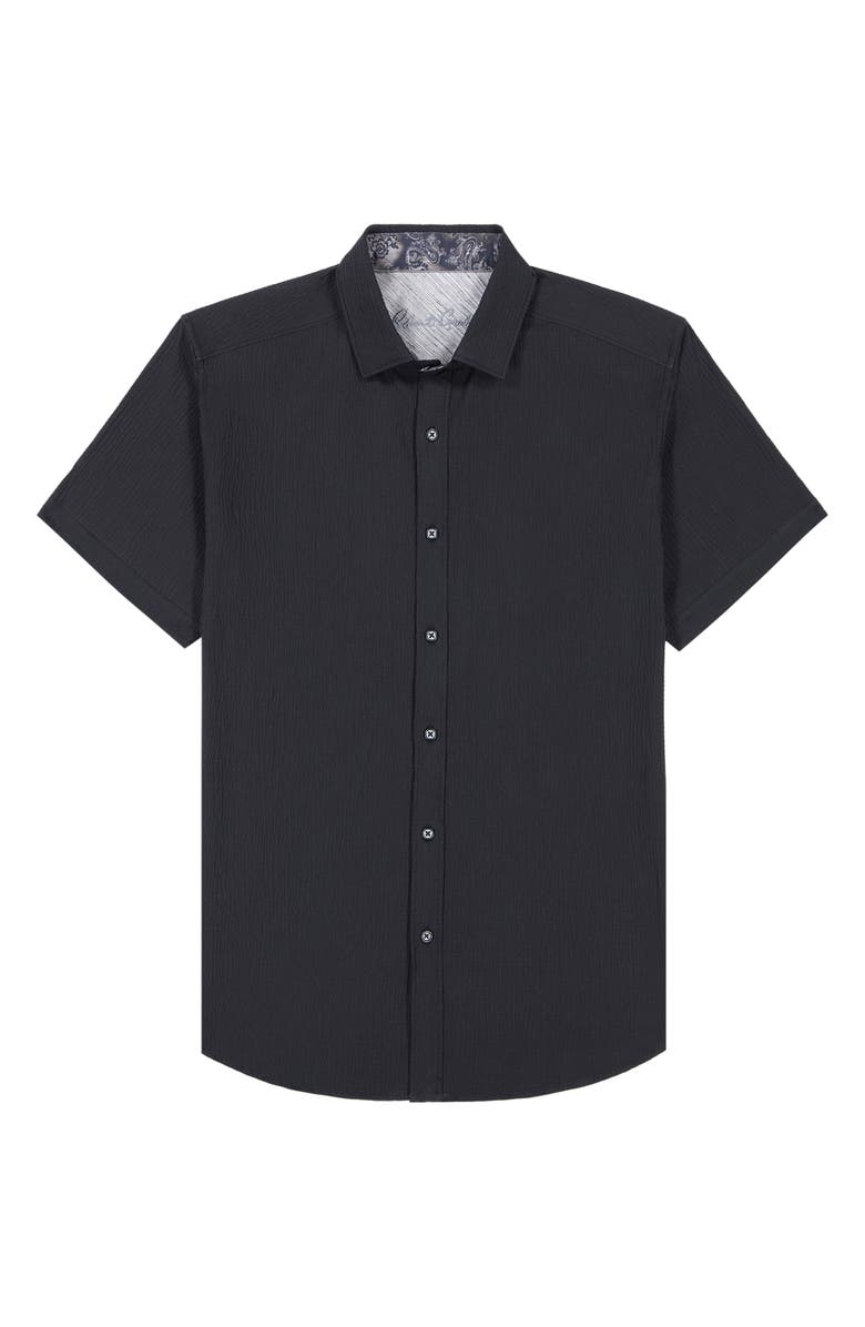 Robert Graham Thresher Short Sleeve Woven Button-Up Shirt, Alternate, color, Black