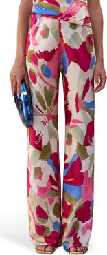 Cult Gaia Stacie Print Stretch Silk Straight Leg Pants