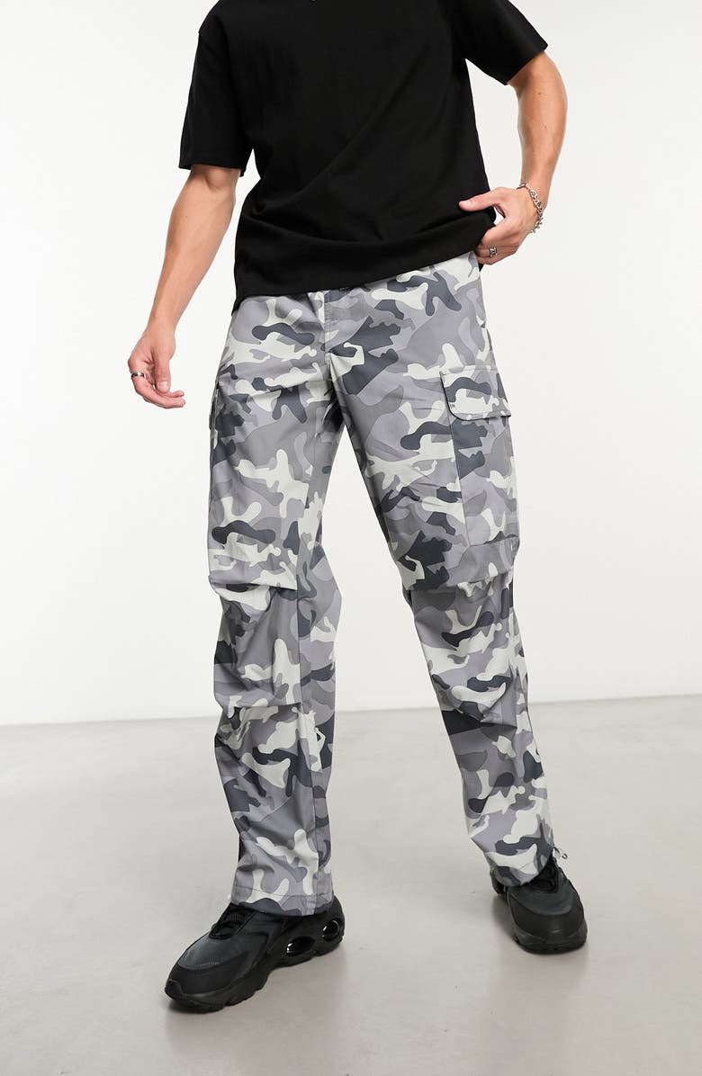 ASOS DESIGN Camouflage Print Wide Leg Cargo Pants, Main, color,