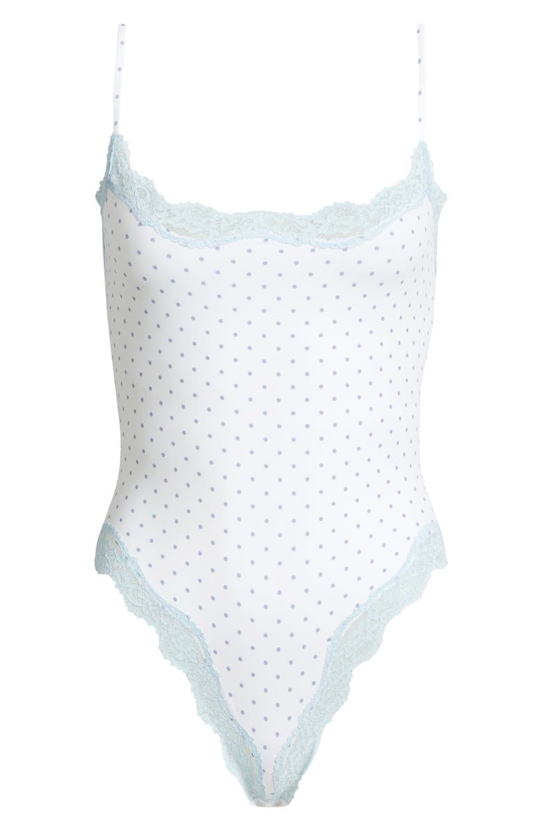 SKIMS Fits Everybody Lace Cami Bodysuit, Main, color, Slate Pin Dot Print