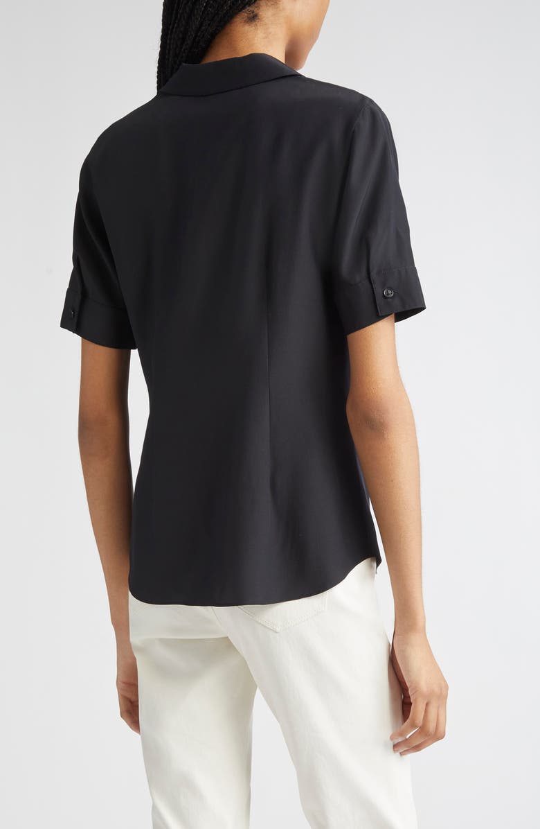 Lafayette 148 New York Matte Silk Notch Collar Slim Short Sleeve Button-Up Shirt, Alternate, color, Black