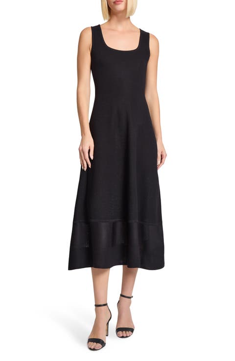 Modern Fit & Flare Sheer Hem Midi Dress