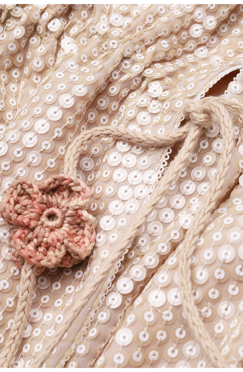 Malva Florea Sequin Cape With Floral Tassel Tie Waist, Alternate, color, Beige