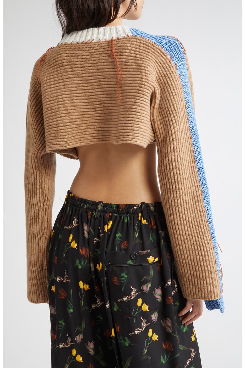 Patchwork Crewneck Crop Sweater, Alternate, color, DUNE