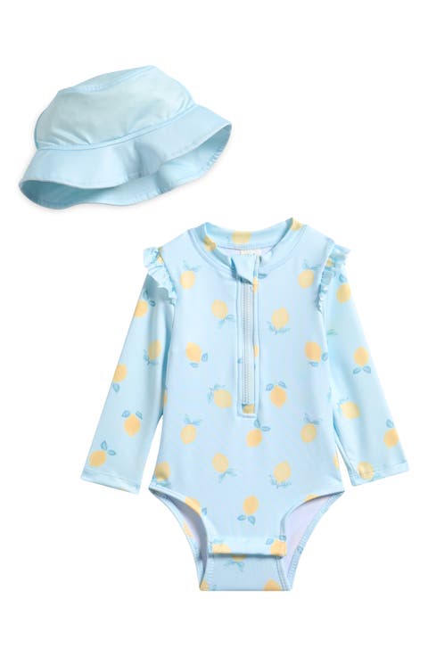 One-Piece Rashguard Swimsuit & Hat Set (Baby)