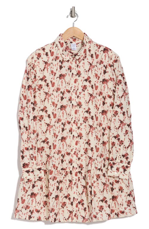 Shop Melrose And Market Ruffle Hem Long Sleeve Cotton Shirtdress In Ivory- Rust Drooping Floral