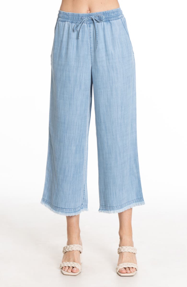APNY Frayed Pull-On Crop Wide Leg Chambray Pants, Main, color, 