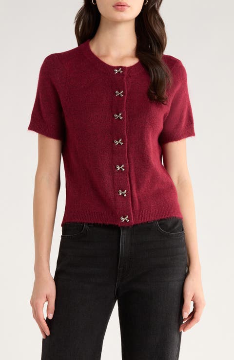 Short Sleeve Bow Button Cardigan