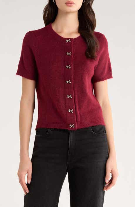 CeCe Short Sleeve Bow Button Cardigan