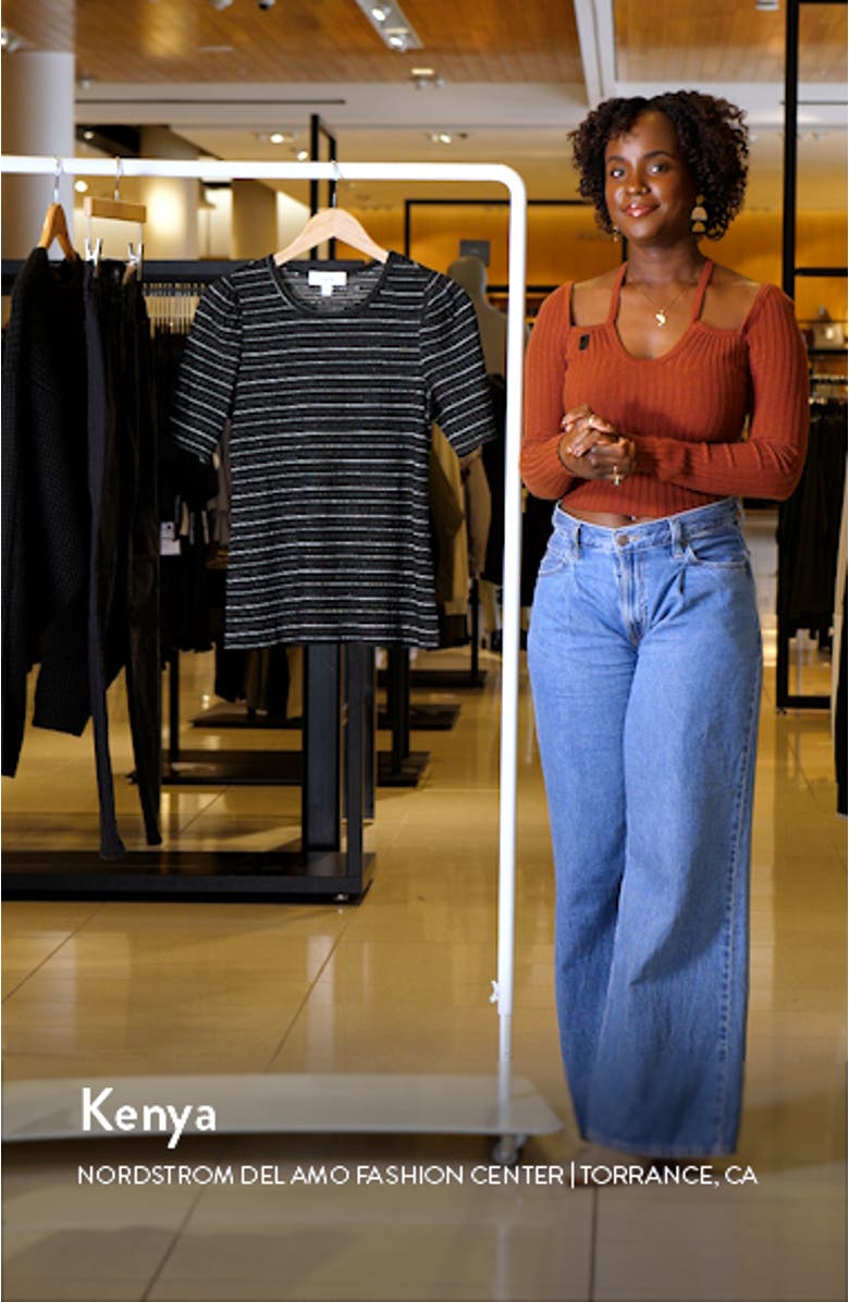 Metallic Gathered Shoulder Elbow Sleeve Top, sales video thumbnail