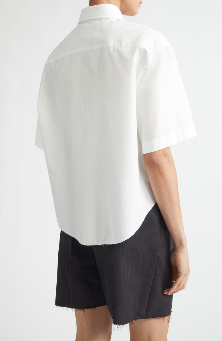 Maison Margiela Décortiqué Crop Short Sleeve Button-Down Shirt, Alternate, color, Off White