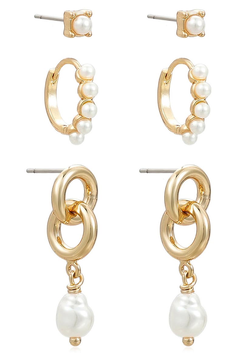 Baby Faux Pearl Earrings Set, Alternate, color, GOLD