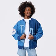 Terez Women's Terez Blue Los Angeles Dodgers Denim Blocked Bomber Jacket