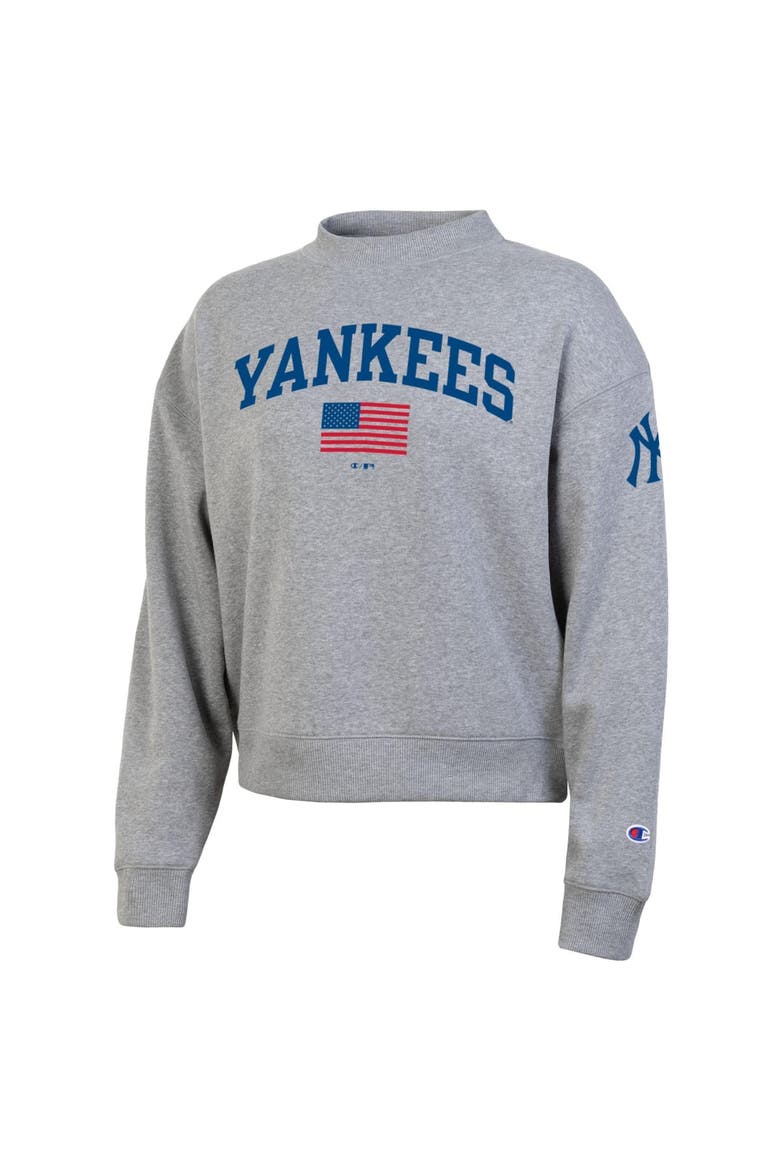 Women's Champion  Heather Gray New York Yankees Americana Triumph Fleece Tri-Blend Sweatshirt, Alternate, color, Heather Gray
