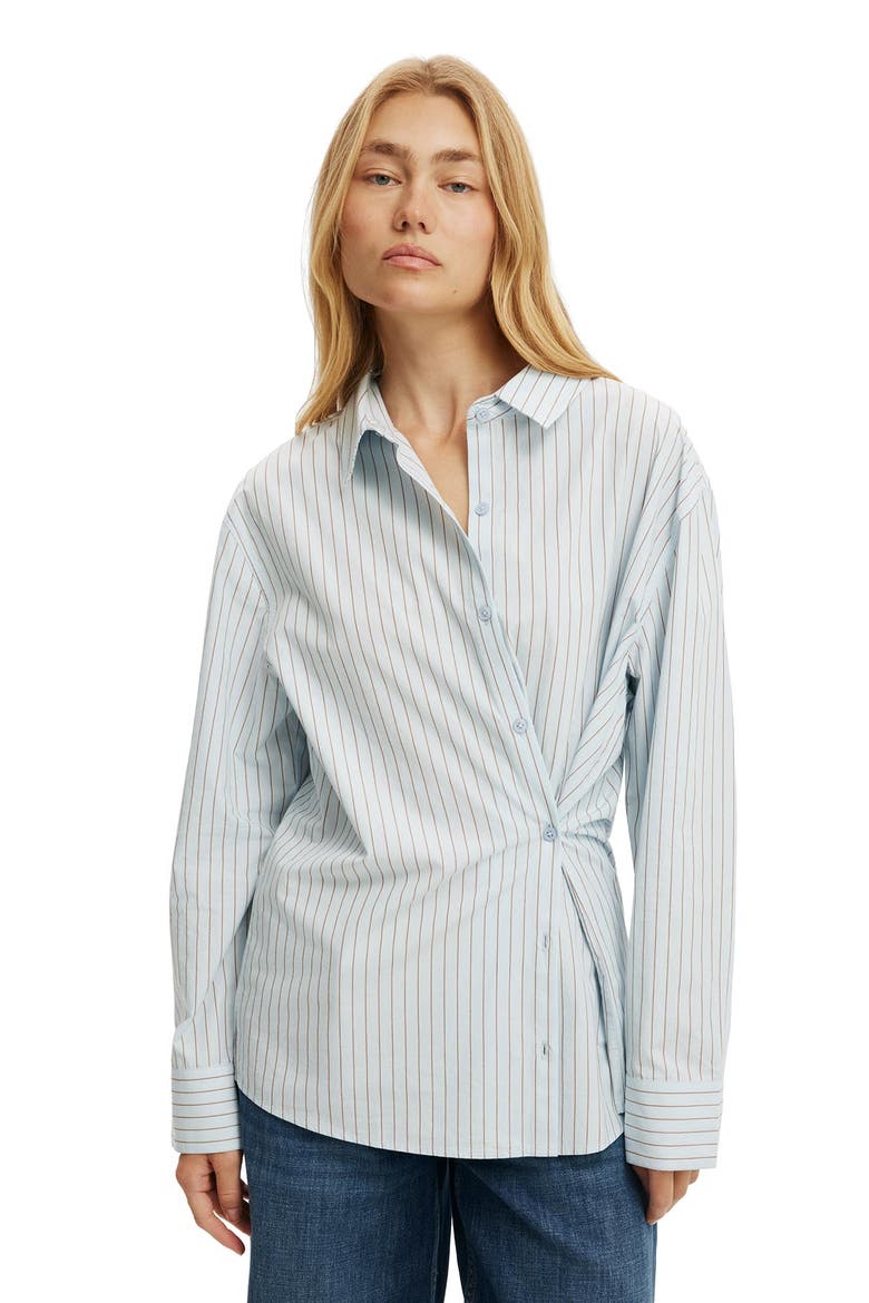 Women's Ella Wrap Long Sleeve Shirt, Alternate, color, Skyway Blue Pinstripe