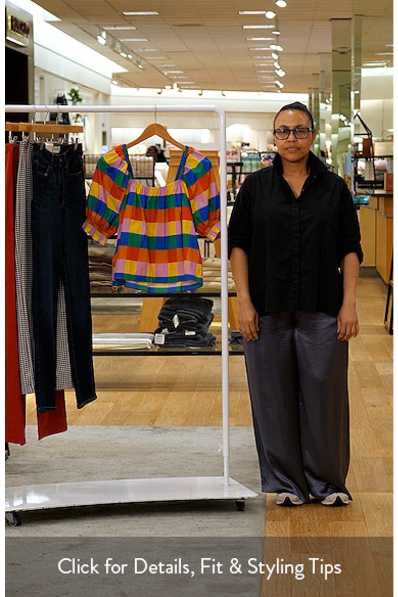 Rainbow Check Puff Sleeve Cotton Top video