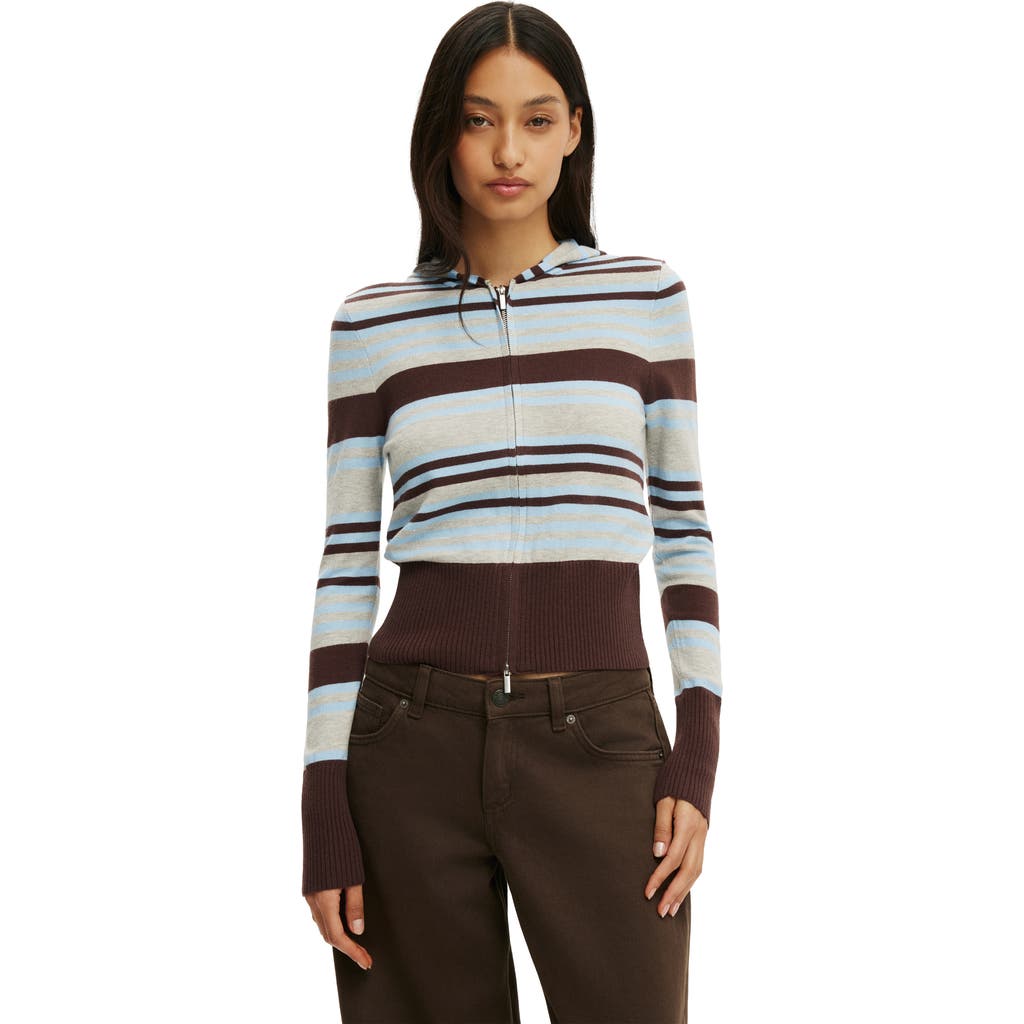Cotton On Everfine Hooded Knit In Dark Oak Blue Stripe
