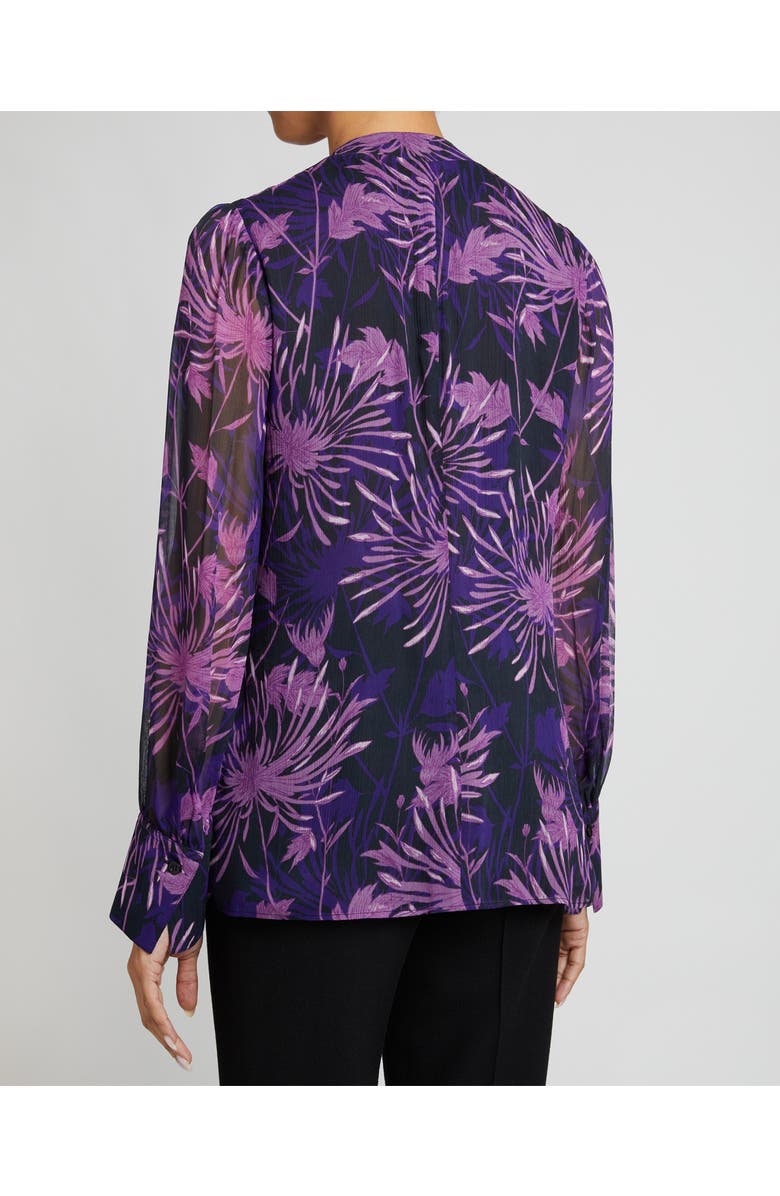Santorelli Francis Blouse with Neck Tie in Abstract Floral Crinkled Georgette, Alternate, color, Cool Purple