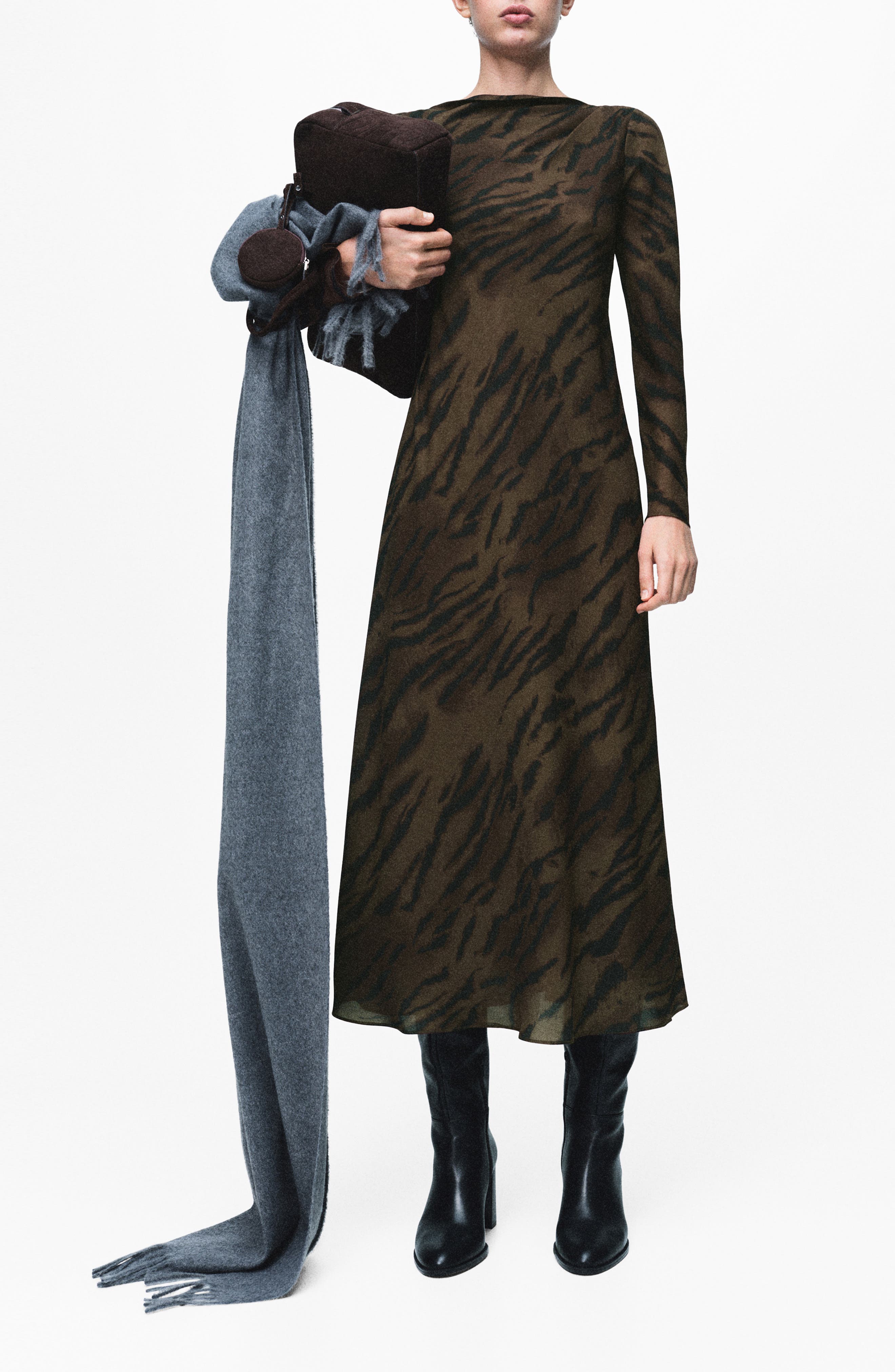 MANGO Satin Animal Print Midi Dress