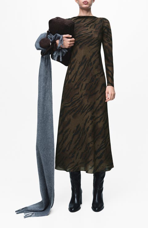 Satin Animal Print Midi Dress