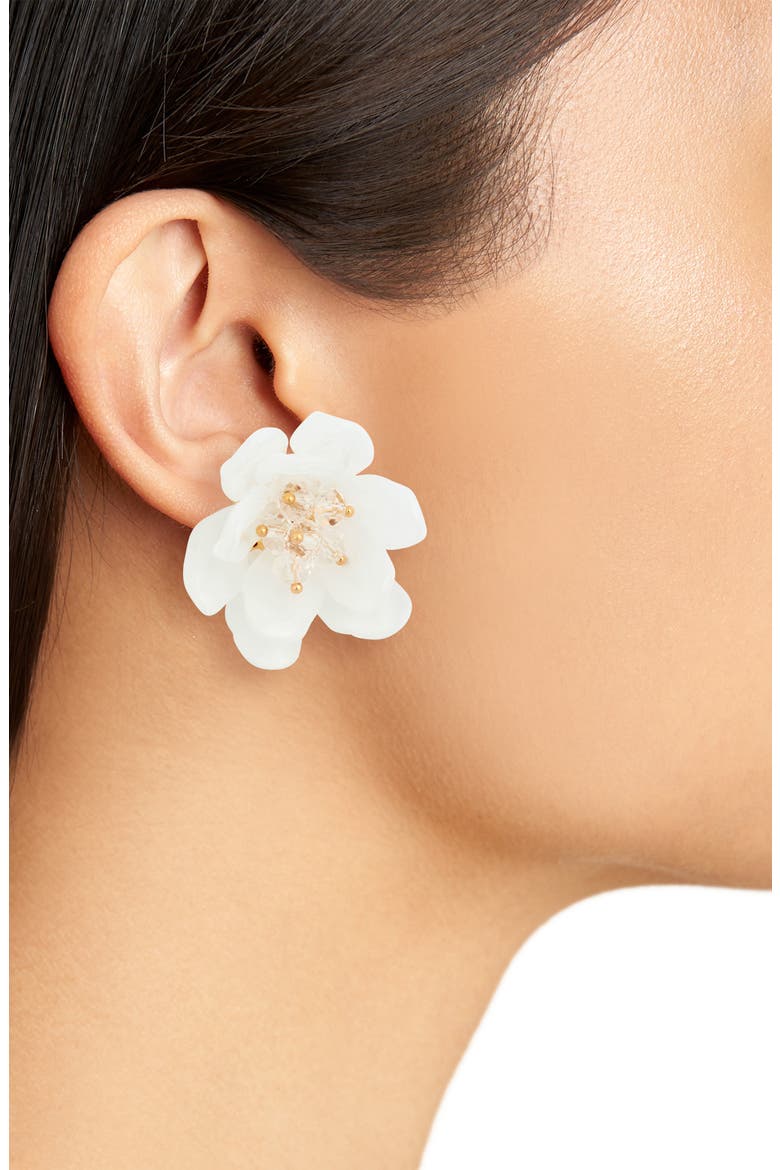 Large Frosted Resin Flower Stud Earrings, Alternate, color, WHITE- GOLD