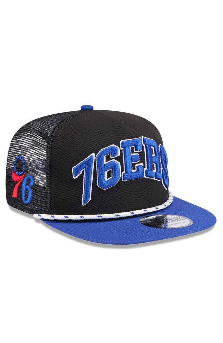 New Era Men's New Era Black/Royal Philadelphia 76ers Throwback Team Arch Golfer Snapback Hat, Main, color, Black