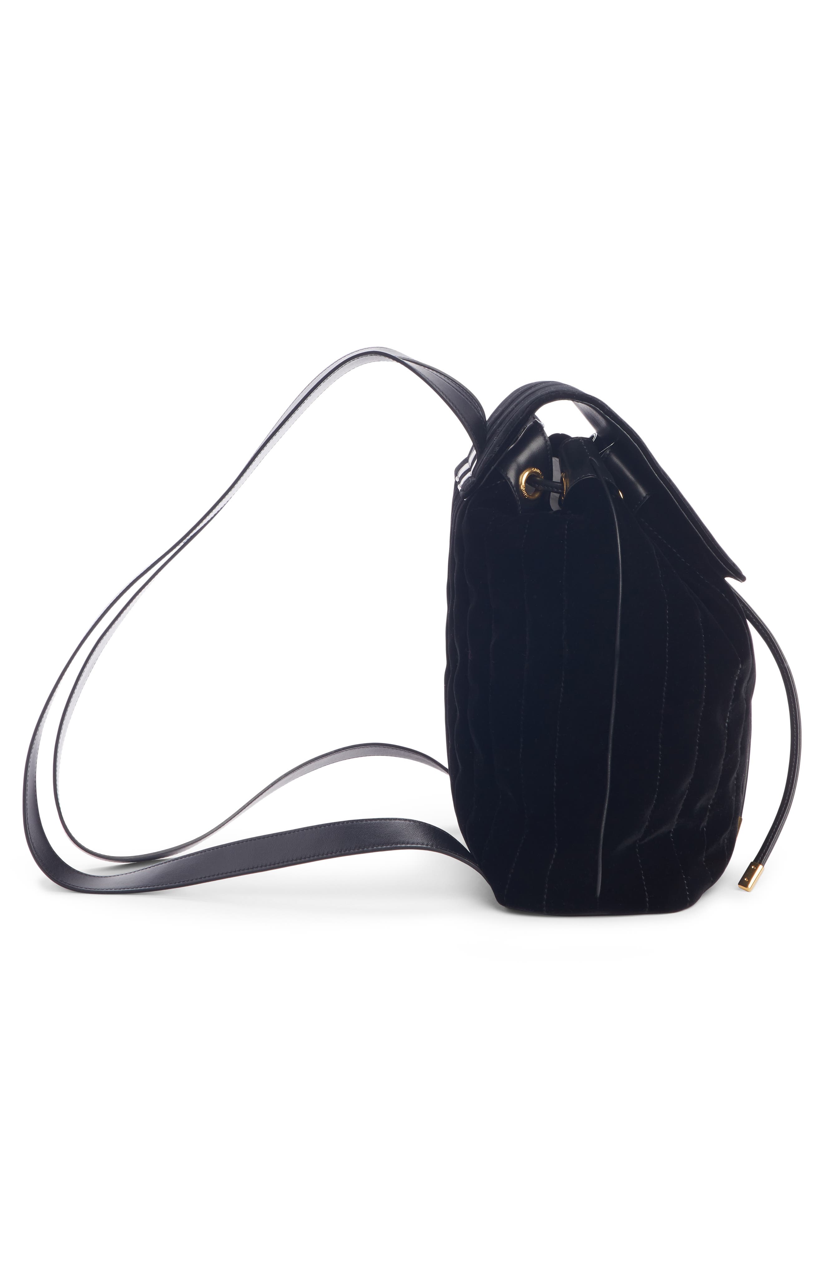 Saint Laurent Vicky Quilted Velvet Backpack, Alternate, color, 