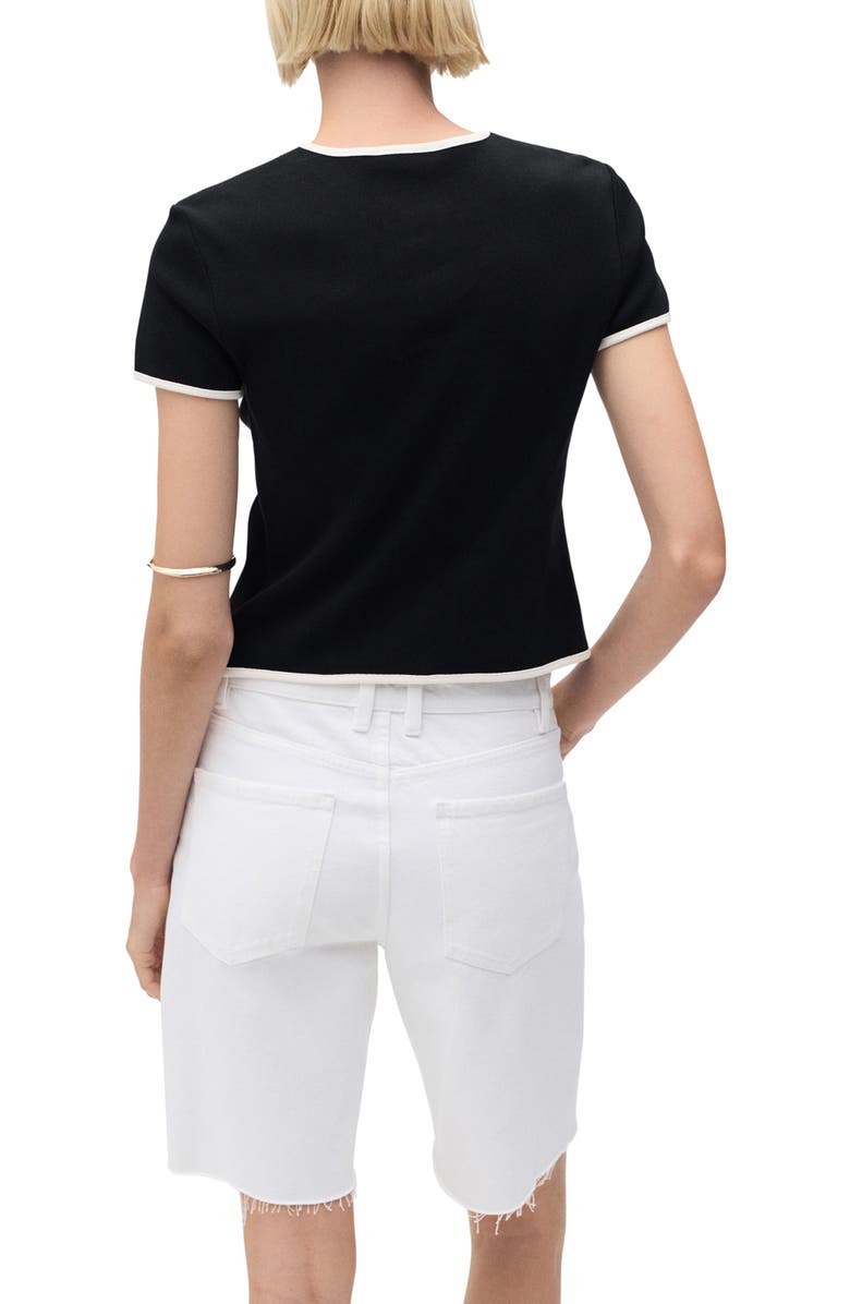 MANGO Contrast Trim Short Sleeve Cotton Cardigan, Alternate, color,