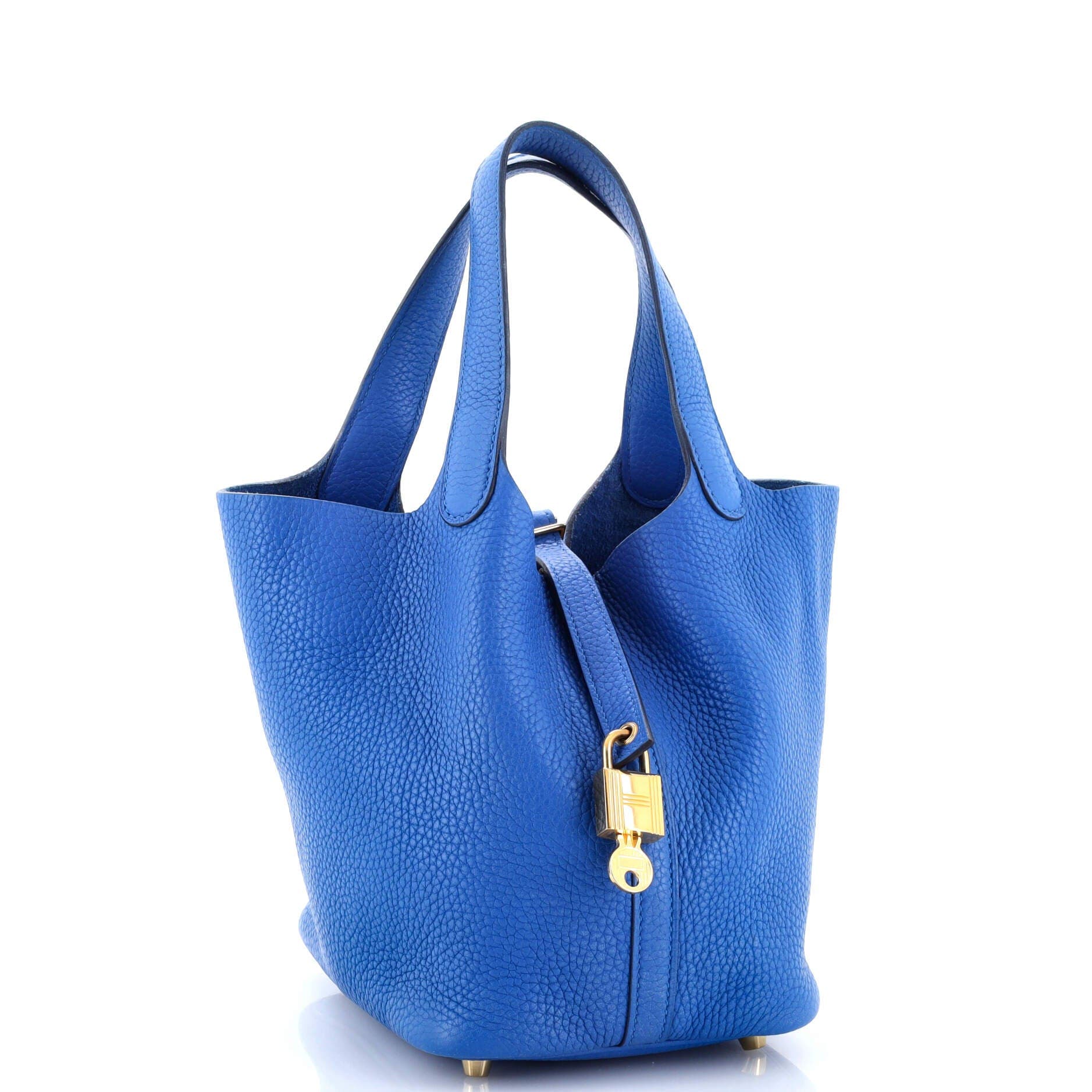 Pre-Owned Hermes Picotin Lock Bag Clemence PM, Alternate, color, Bleu France