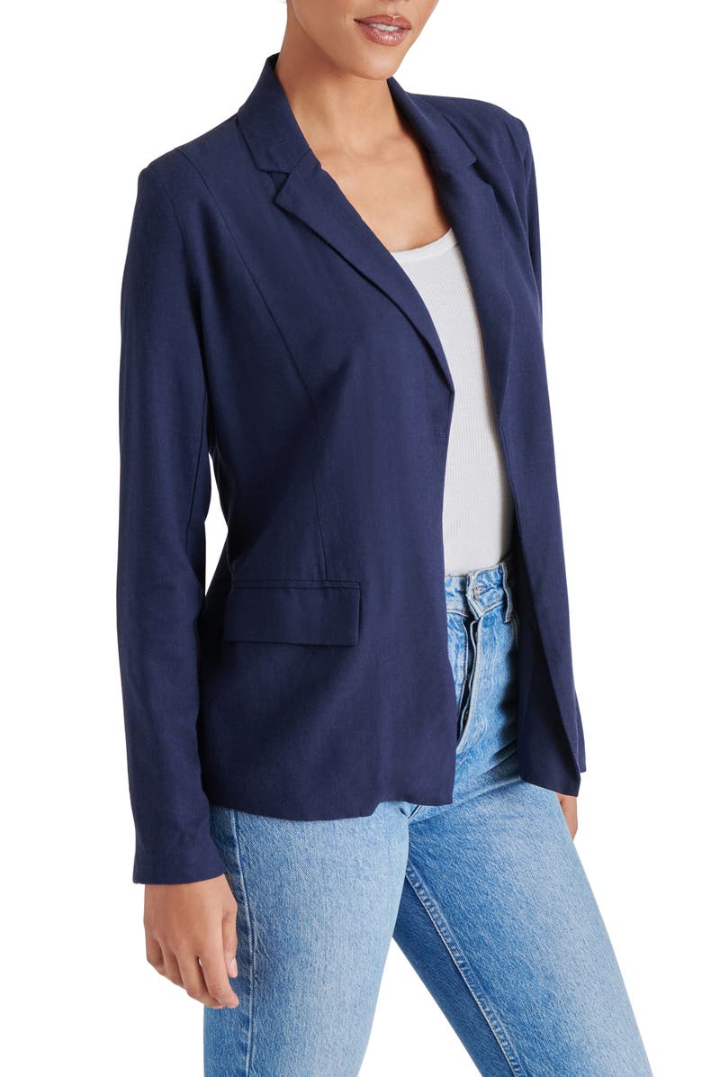 Steve Madden Payton Linen Blend Blazer, Alternate, color, Marine