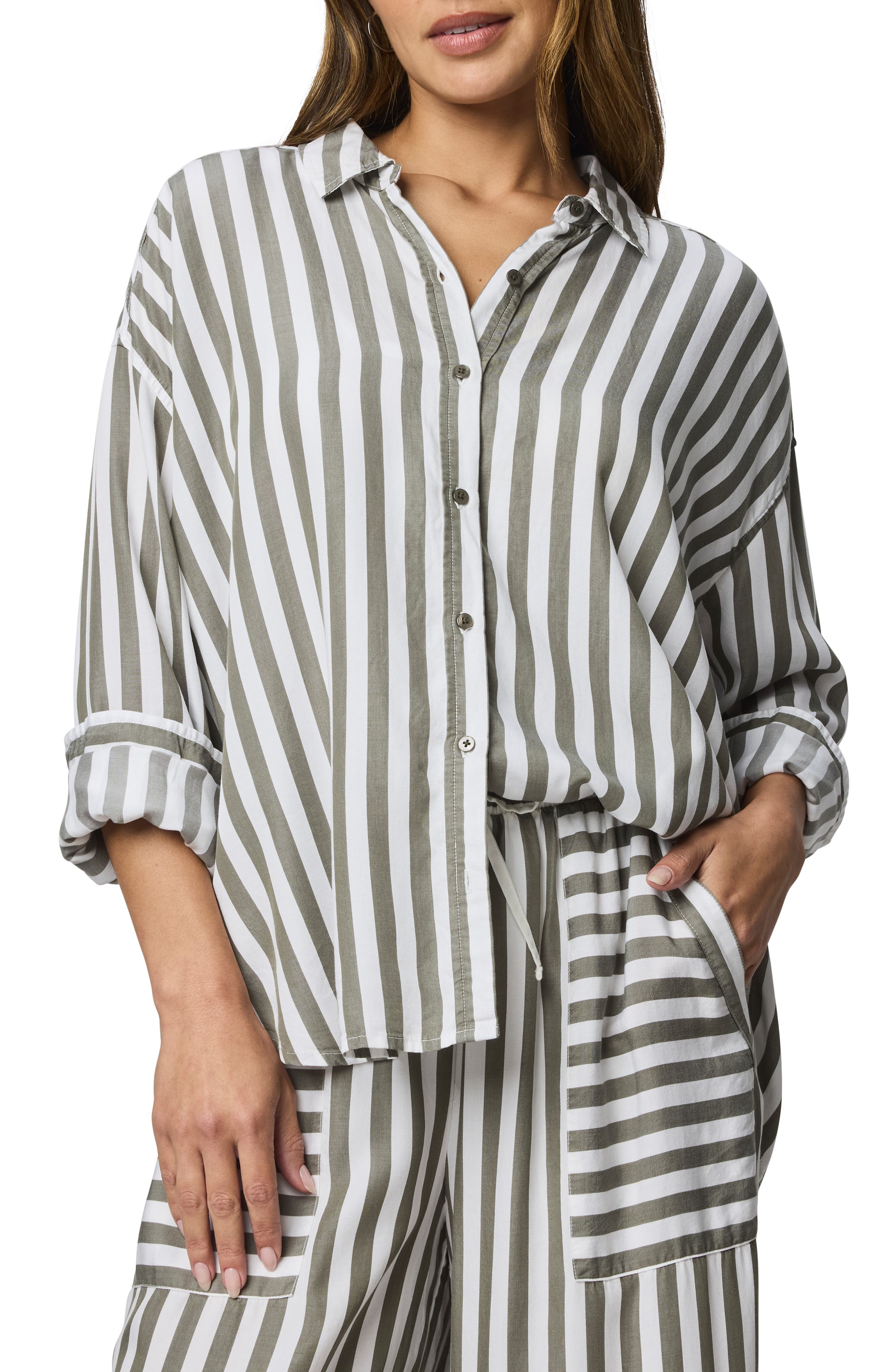 Splendid Ella Stripe Button-up Shirt In Green