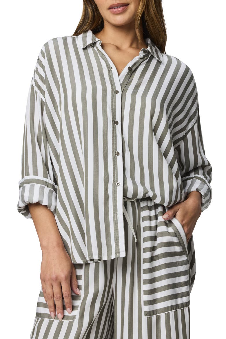 Ella Stripe Button-Up Shirt, Main, color, SOFT GREEN/ WHITE