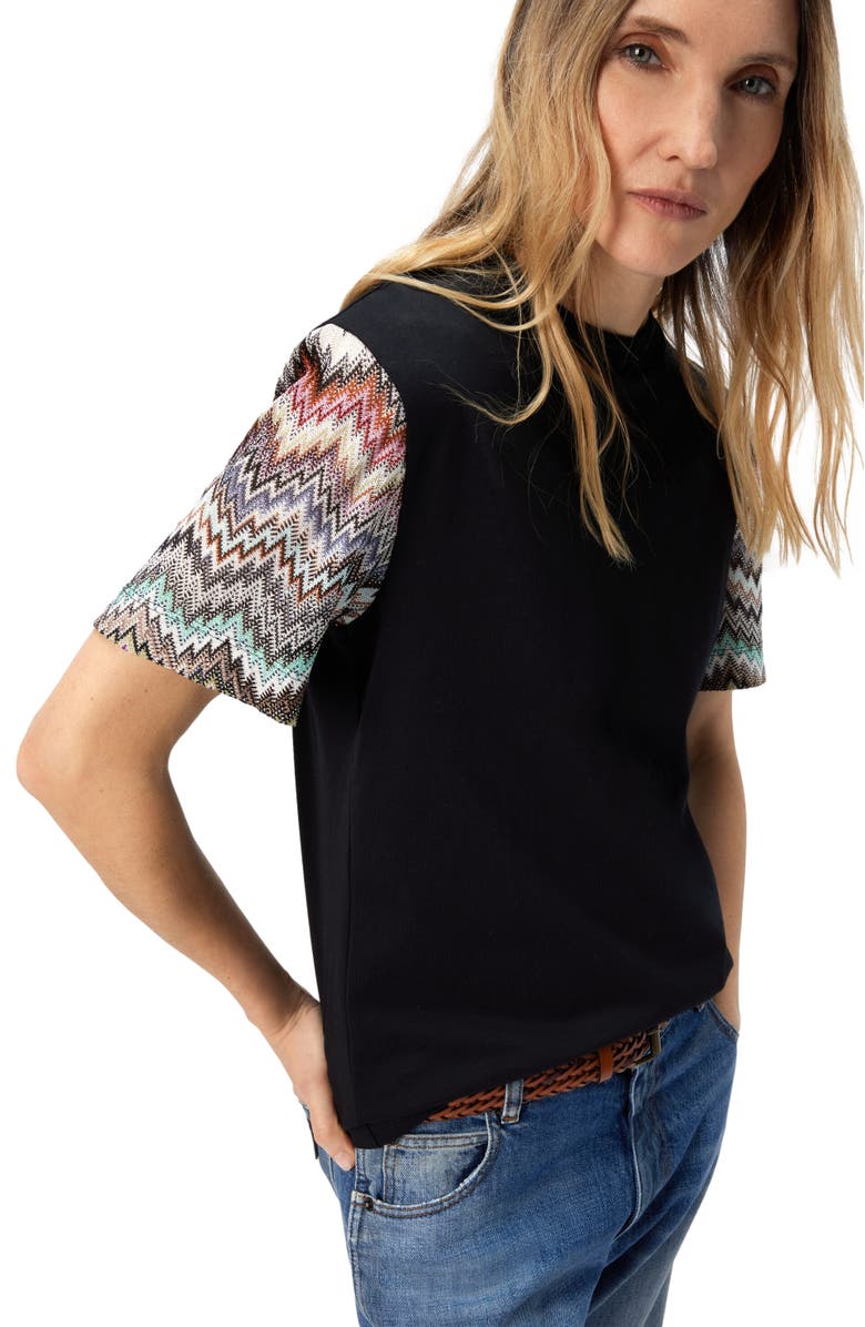 Missoni Short Sleeve T-shirt With Snake Pattern Insert, Alternate, color, Black